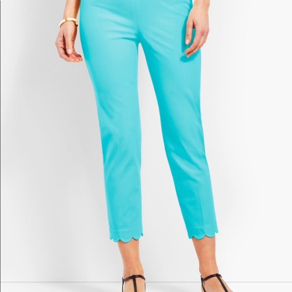 Talbots Tiffany Blue Chatham Crop Scallop Ankle Pants 4p